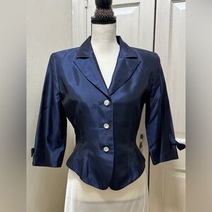 JS Collection Sz 8 Navy Blue Metallic Short Blazer